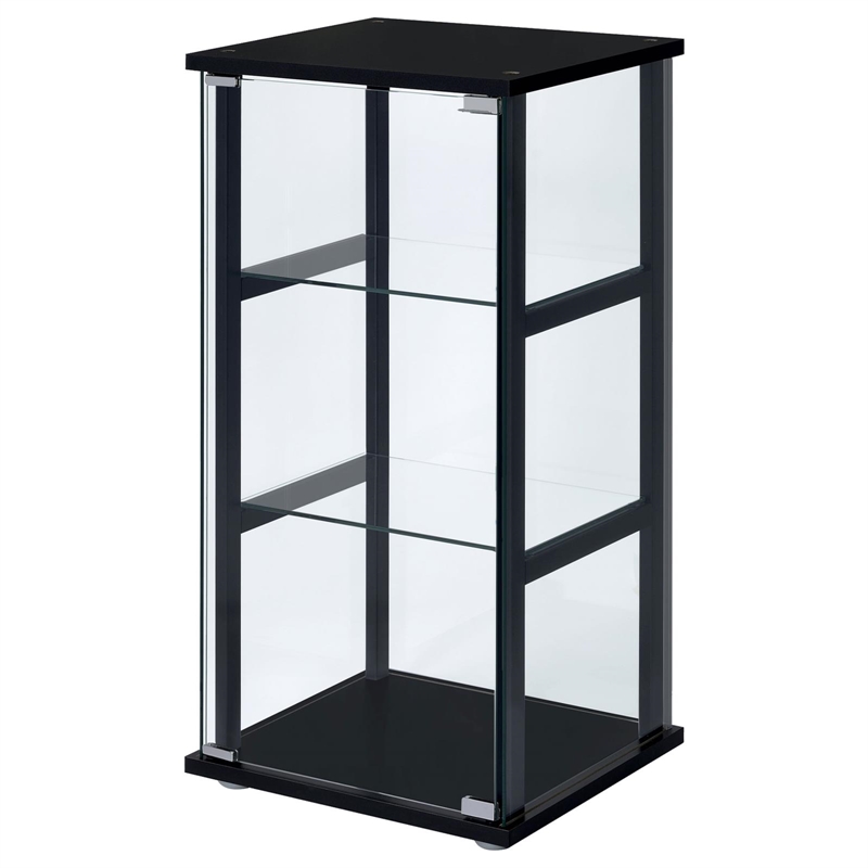 Pemberly Row Contemporary 3-shelf Glass Curio Cabinet Black and Clear
