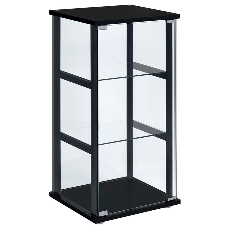 Pemberly Row Contemporary 3-shelf Glass Curio Cabinet Black and Clear