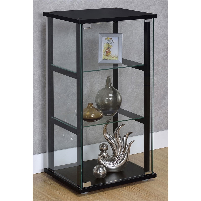 Pemberly Row Contemporary 3-shelf Glass Curio Cabinet Black and Clear