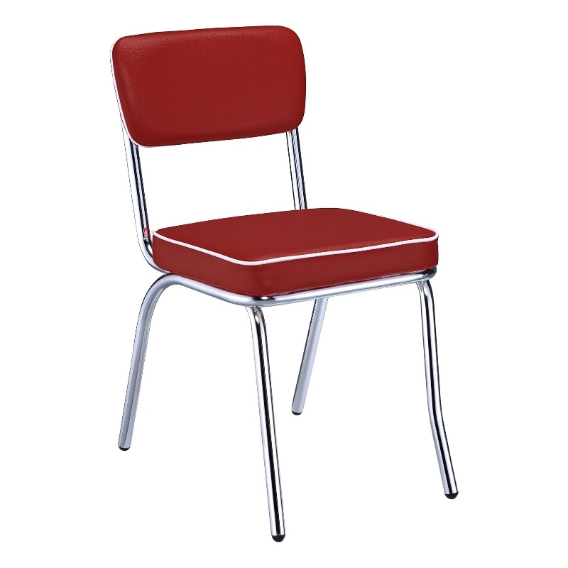 Pemberly Row Contemporary Open Back Faux Leather Dining Chairs in Red