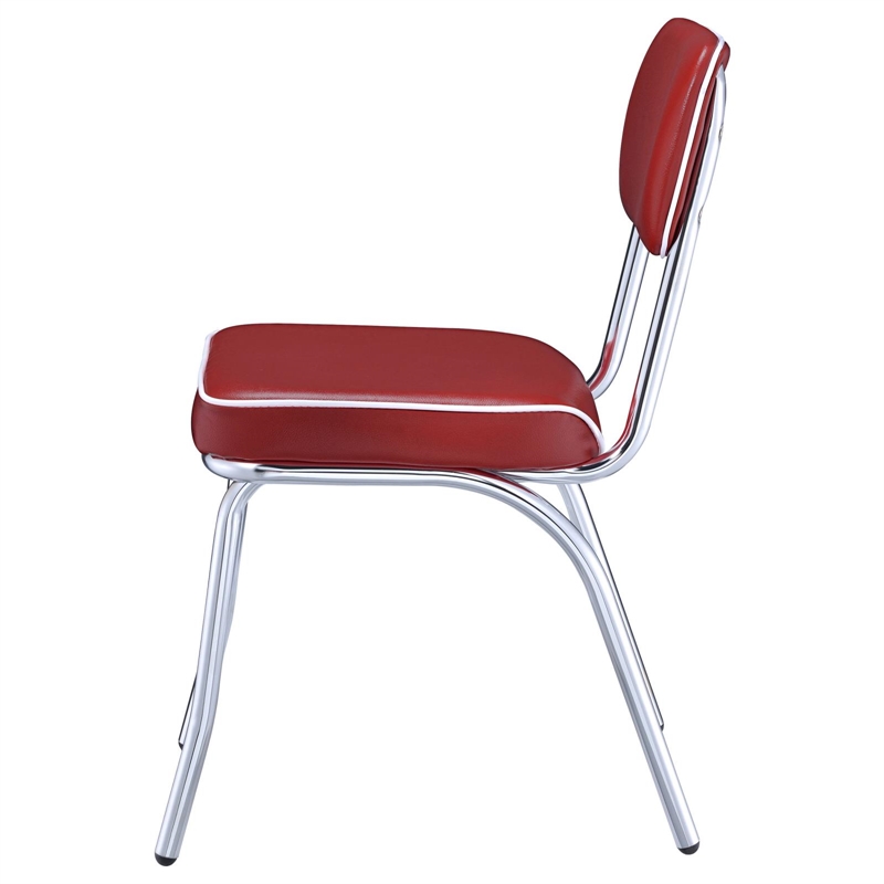 Pemberly Row Contemporary Open Back Faux Leather Dining Chairs in Red