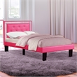 Pemberly Row Contemporary Twin Faux Leather Bed Frame with Slats in Pink