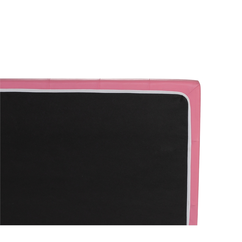 Pemberly Row Contemporary Twin Faux Leather Bed Frame with Slats in Pink