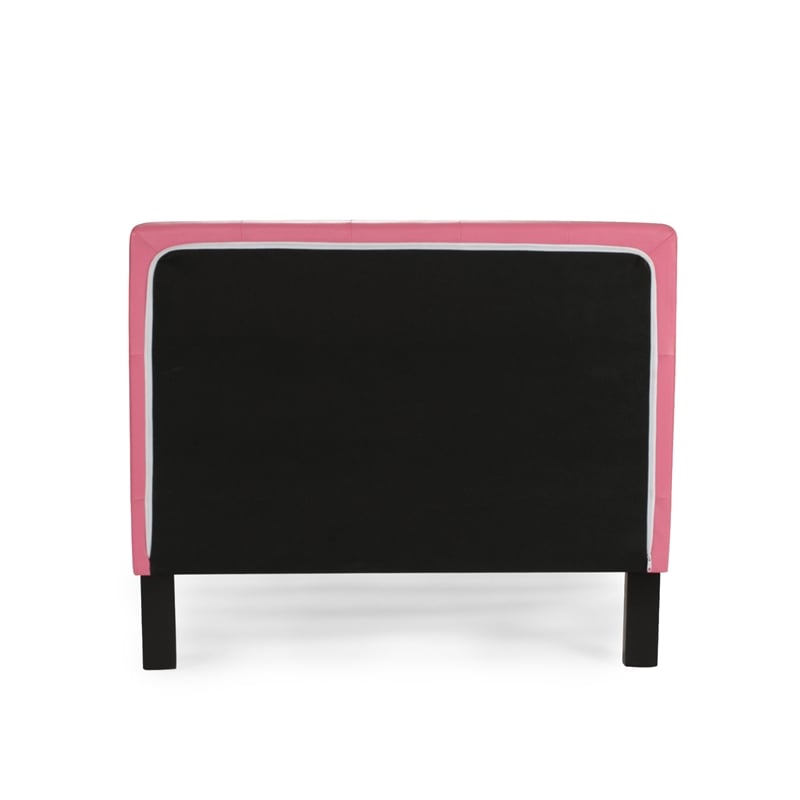 Pemberly Row Contemporary Twin Faux Leather Bed Frame with Slats in Pink