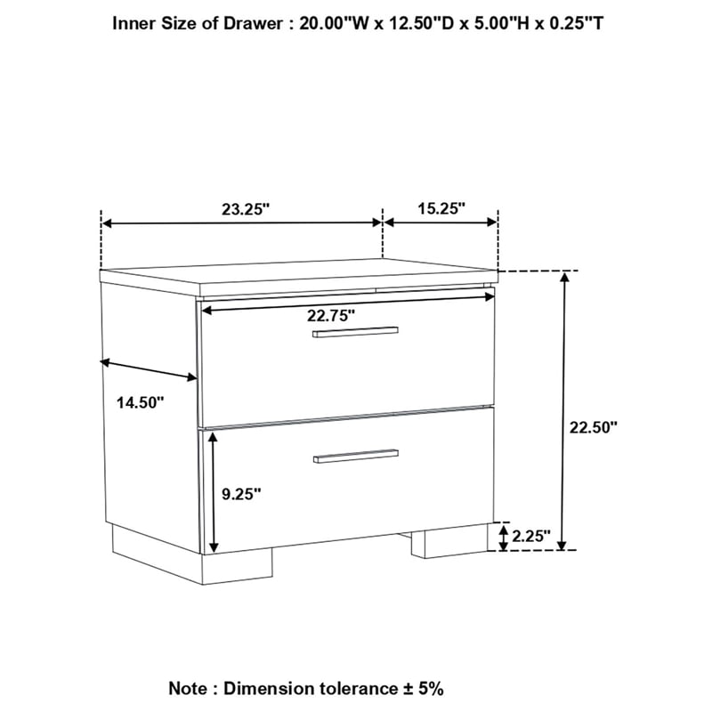 Pemberly Row Contemporary 2-Drawer Wood Nightstand in White Finish