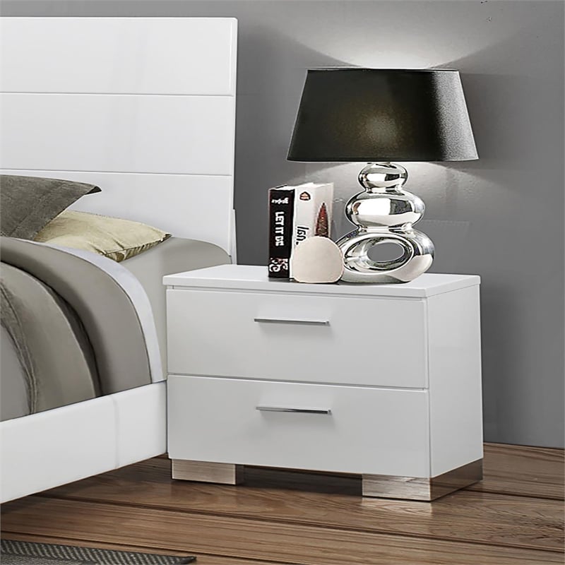 Pemberly Row Contemporary 2-Drawer Wood Nightstand in White Finish