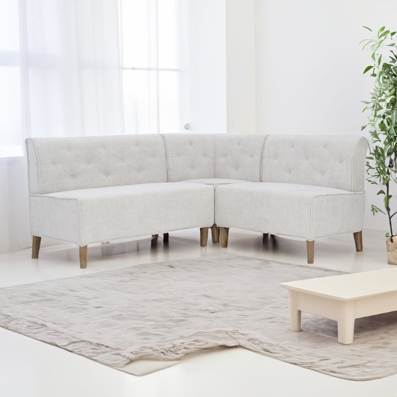 Pemberly Row Wood Upholstered Corner Nook Bench in Light Grey