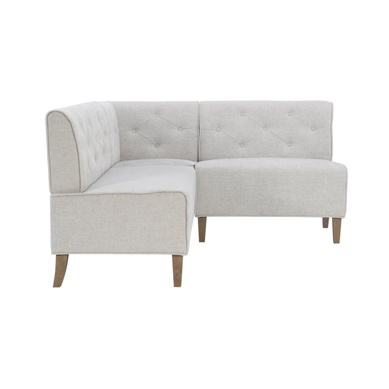 Pemberly Row Wood Upholstered Corner Nook Bench in Light Grey