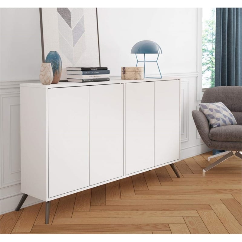 Pemberly Row Modern Wood Storage Console Table in White Finish