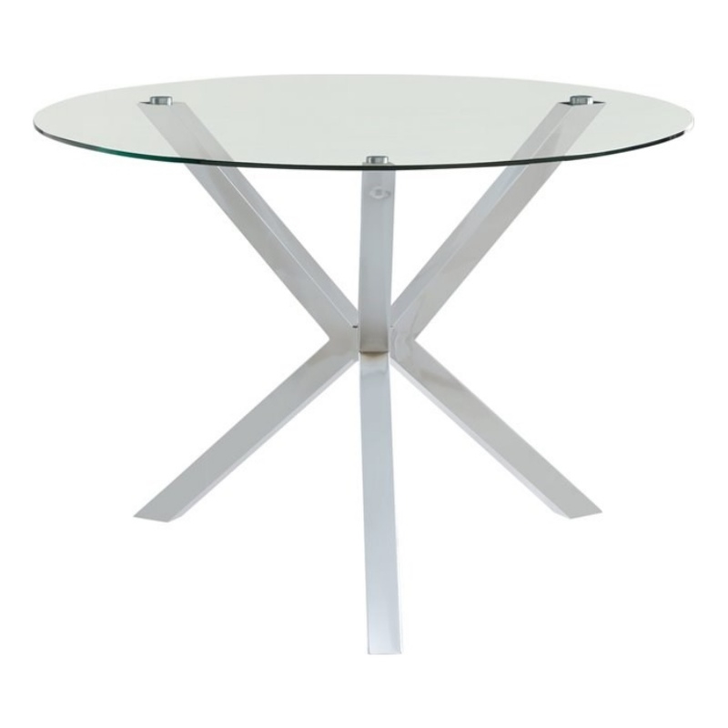 Pemberly Row Contemporary Round Glass Top Dining Table in Clear