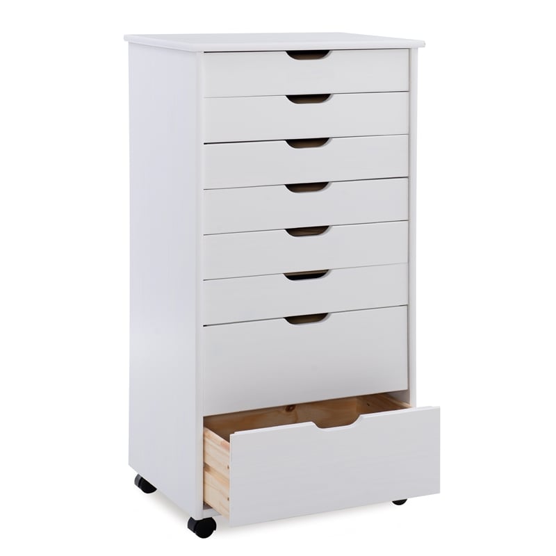 Pemberly Row 8-Drawer Transitional Wood Storage Cart in White Wash