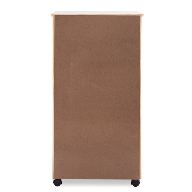 Pemberly Row 8-Drawer Transitional Wood Storage Cart in White Wash