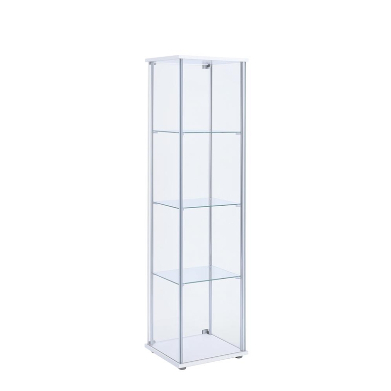 Pemberly Row Rectangular 4-shelf Glass Curio Cabinet White and Clear