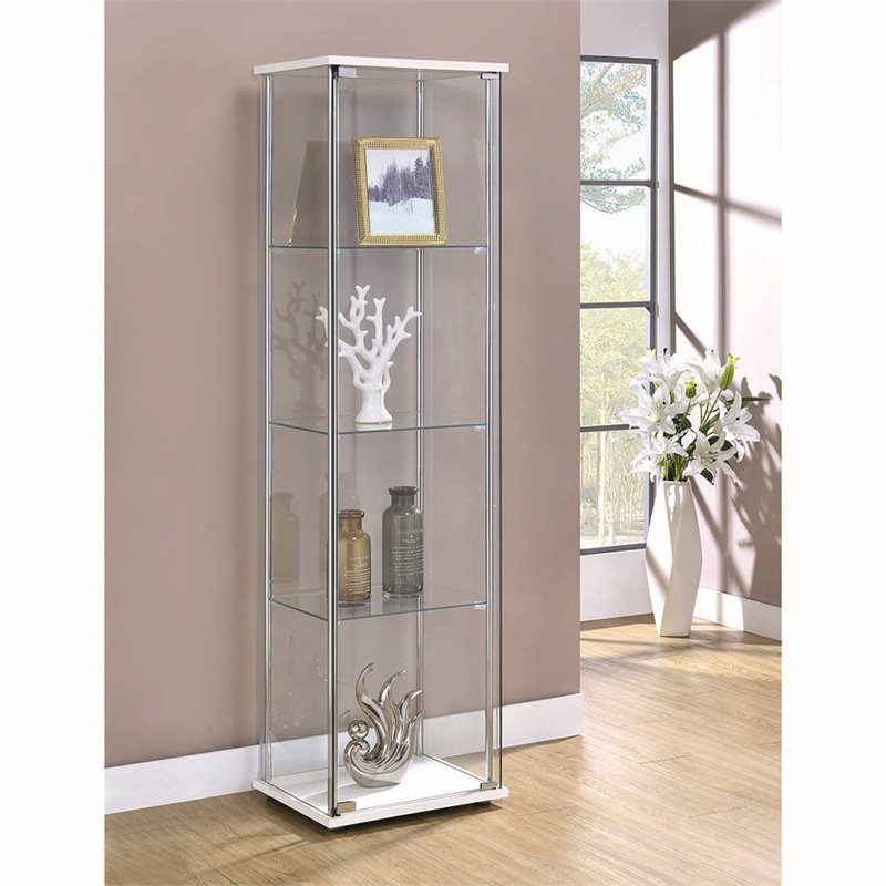Pemberly Row Rectangular 4-shelf Glass Curio Cabinet White and Clear