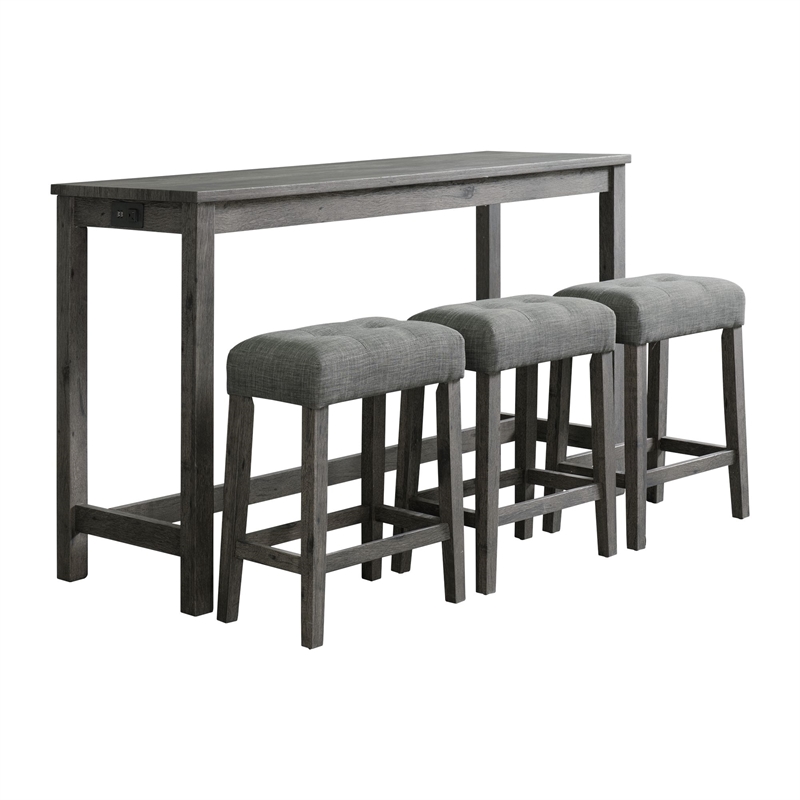 Pemberly Row Transitional Wood Multipurpose Bar Table Set in Charcoal