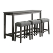 Pemberly Row Transitional Wood Multipurpose Bar Table Set in Charcoal