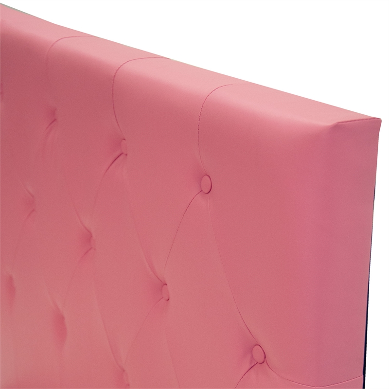 Pemberly Row Twin Upholstered Bed Frame with Slats in Pink Faux Leather
