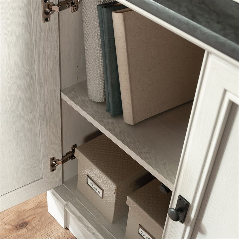 Pemberly Row Engineered Wood Bookcase in Glacier Oak/Rosso Slate Accent