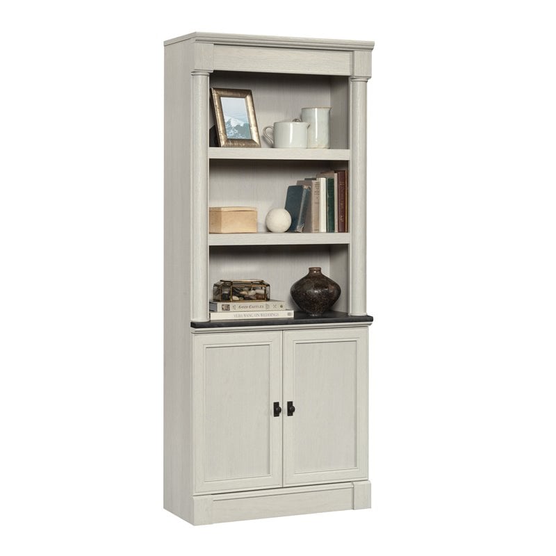 Pemberly Row Engineered Wood Bookcase in Glacier Oak/Rosso Slate Accent