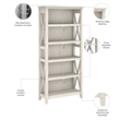 Pemberly Row 5 Shelves Coastal Wood Tall Bookcase in Line White Oak