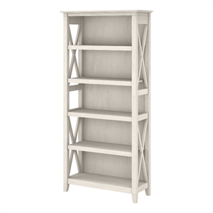 Pemberly Row 5 Shelves Coastal Wood Tall Bookcase in Line White Oak
