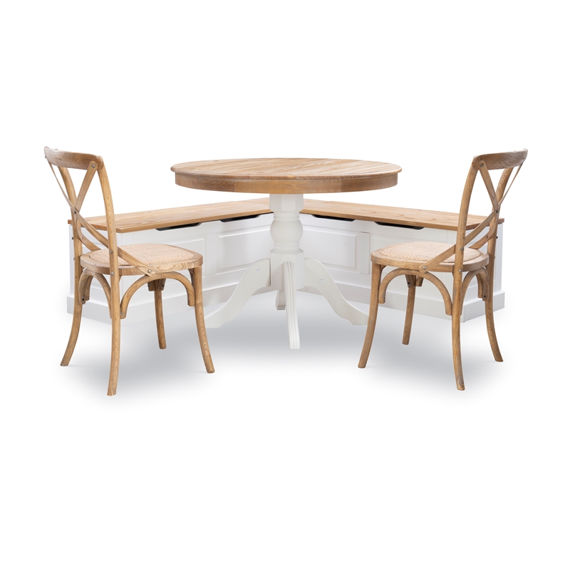 Pemberly Row Backless Wood Two Tone Breakfast Nook in Natural and White