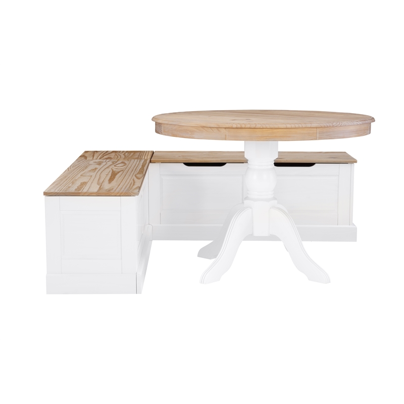 Pemberly Row Backless Wood Two Tone Breakfast Nook in Natural and White