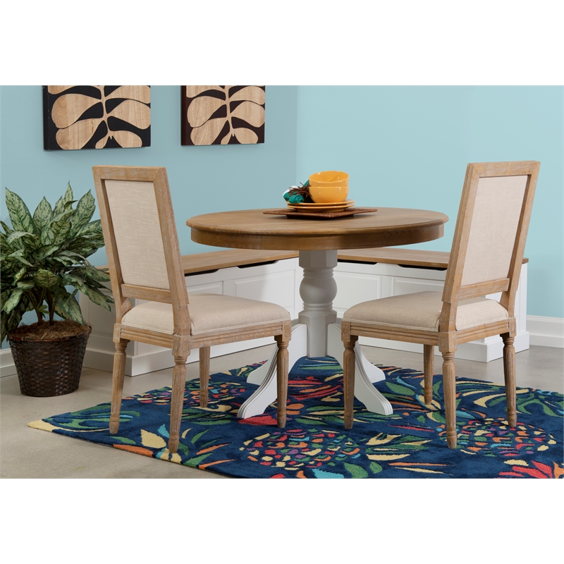 Pemberly Row Backless Wood Two Tone Breakfast Nook in Natural and White