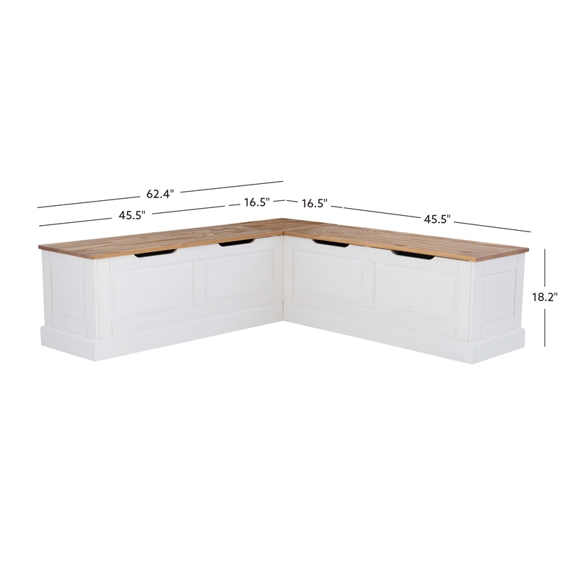 Pemberly Row Backless Wood Two Tone Breakfast Nook in Natural and White
