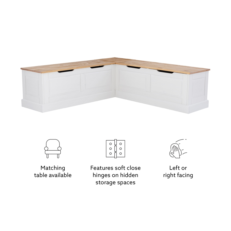 Pemberly Row Backless Wood Two Tone Breakfast Nook in Natural and White