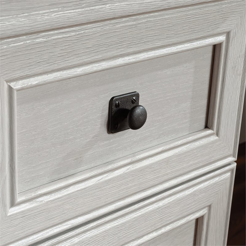 Pemberly Row Engineered Wood L-Shaped Desk in Glacier Oak/Rosso Slate Accents