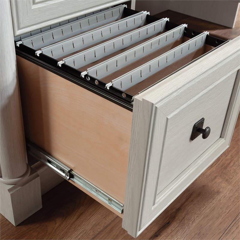 Pemberly Row Engineered Wood L-Shaped Desk in Glacier Oak/Rosso Slate Accents