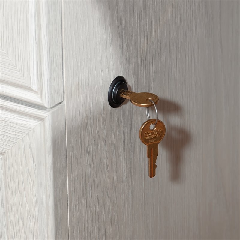 Pemberly Row Engineered Wood L-Shaped Desk in Glacier Oak/Rosso Slate Accents