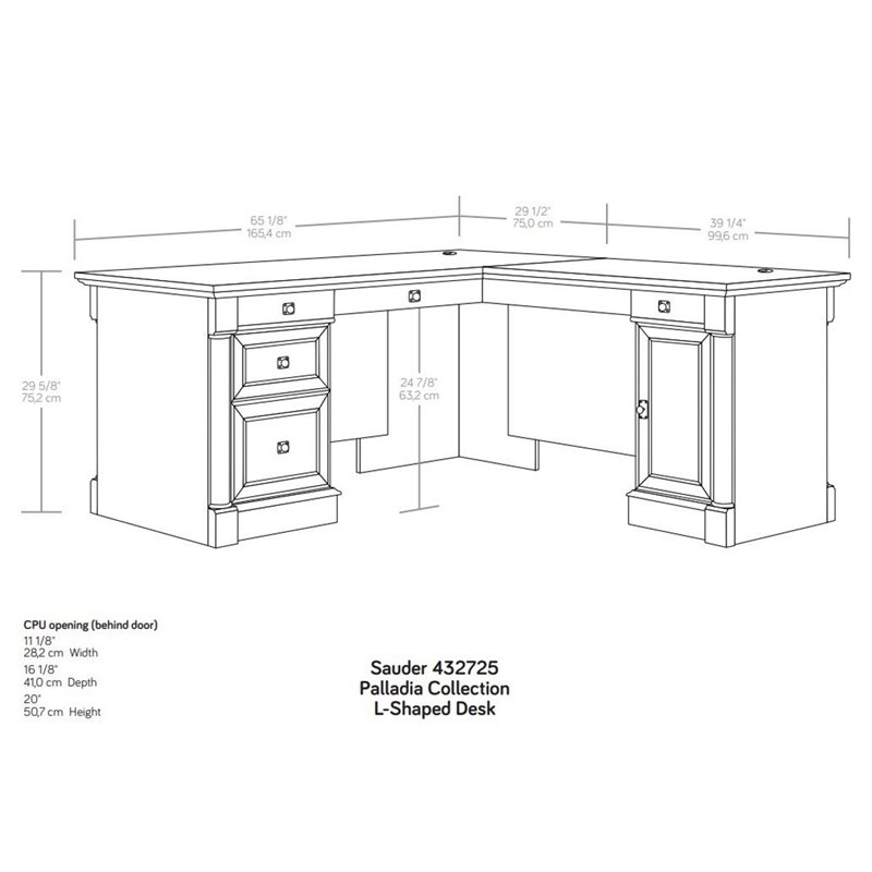 Pemberly Row Engineered Wood L-Shaped Desk in Glacier Oak/Rosso Slate Accents