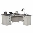 Pemberly Row Engineered Wood L-Shaped Desk in Glacier Oak/Rosso Slate Accents
