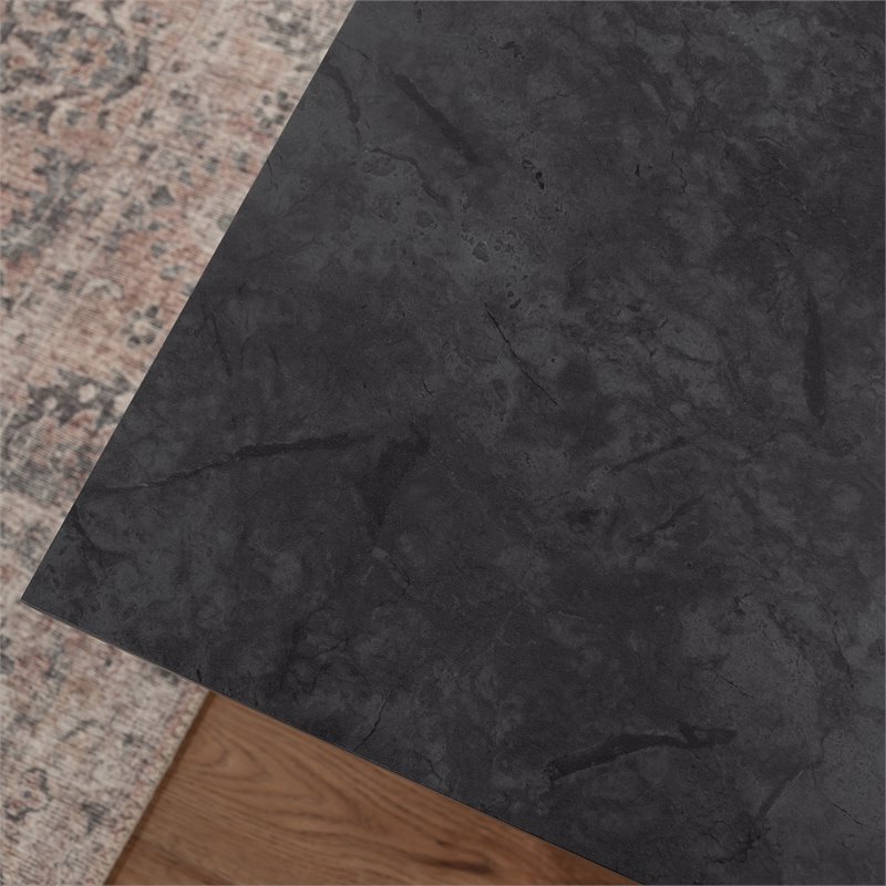 Pemberly Row Engineered Wood L-Shaped Desk in Glacier Oak/Rosso Slate Accents