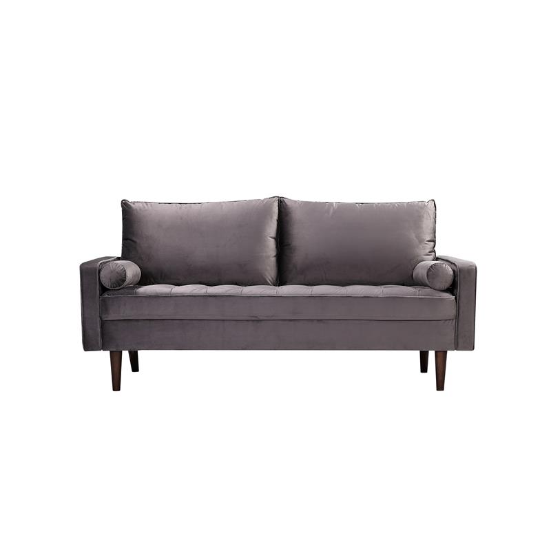 Pemberly Row Contemporary Velvet Living room Sofa in Gray Finish