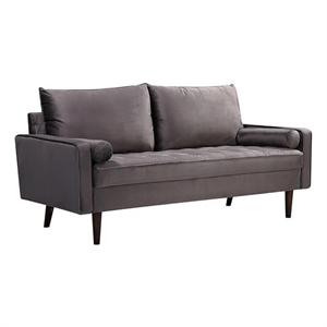 Pemberly Row Contemporary Velvet Living room Sofa in Gray Finish
