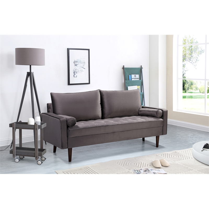 Pemberly Row Contemporary Velvet Living room Sofa in Gray Finish
