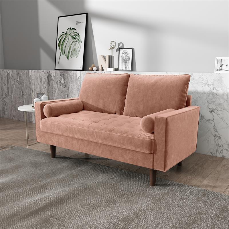 Pemberly Row Contemporary Velvet Living Room Loveseat In Rose