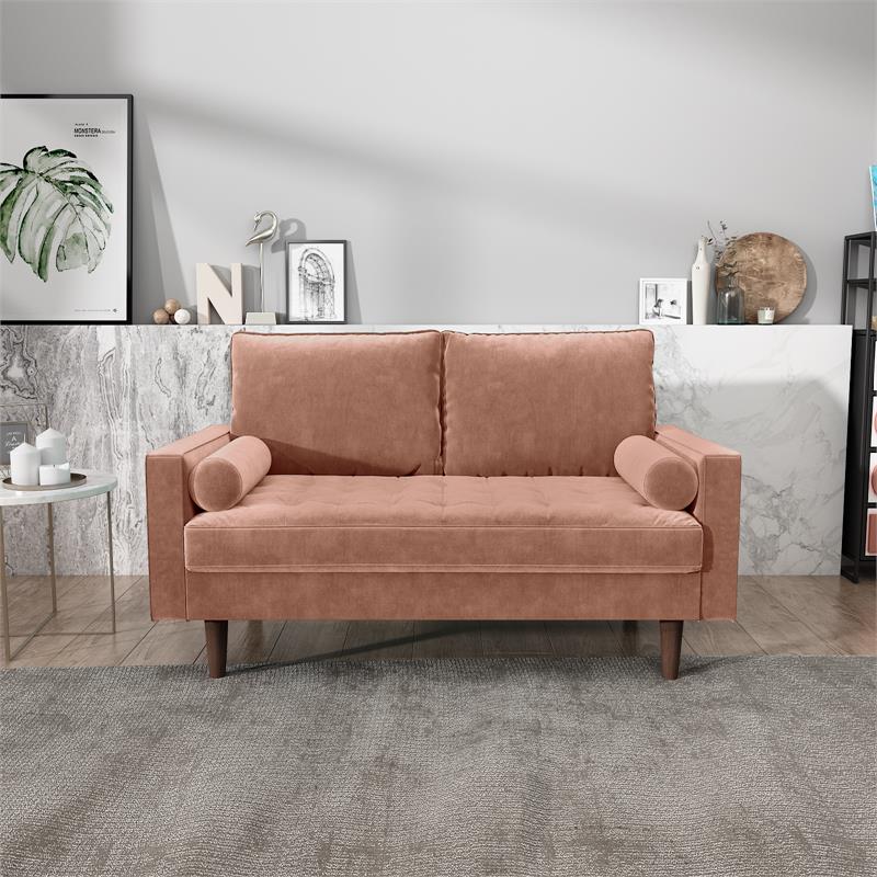 Pemberly Row Contemporary Velvet Living Room Loveseat In Rose