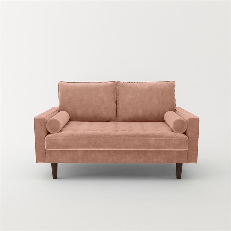 Pemberly Row Contemporary Velvet Living Room Loveseat In Rose