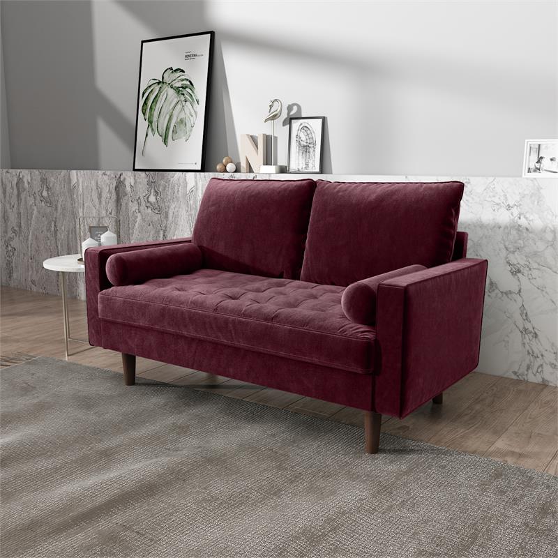 Pemberly Row Contemporary Velvet Living Room Loveseat In Rosy