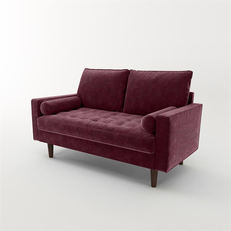 Pemberly Row Contemporary Velvet Living Room Loveseat In Rosy
