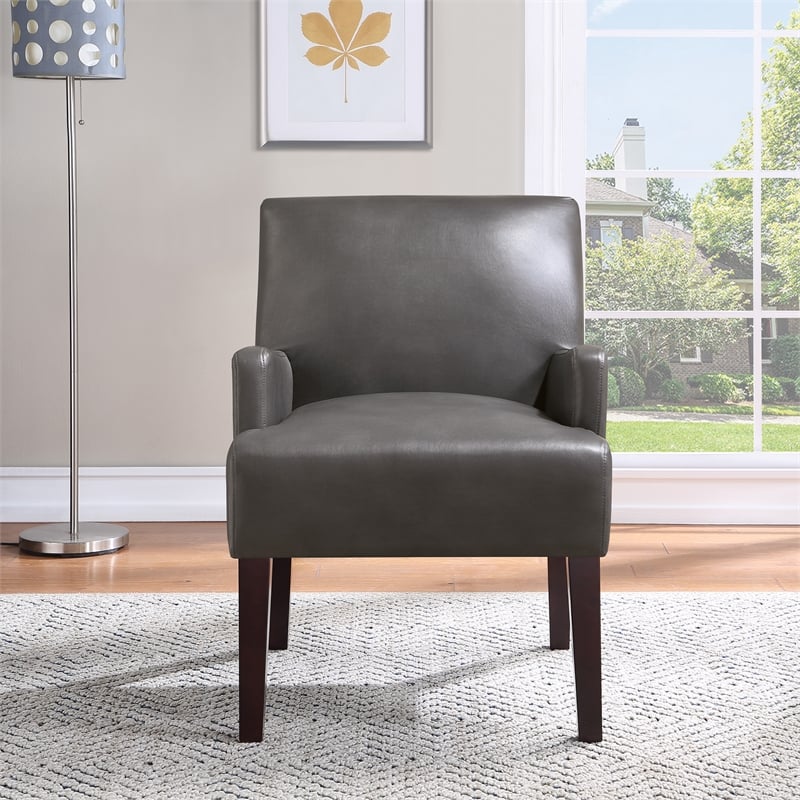 Pemberly Row Contemporary Guest Chair in Pewter Faux leather