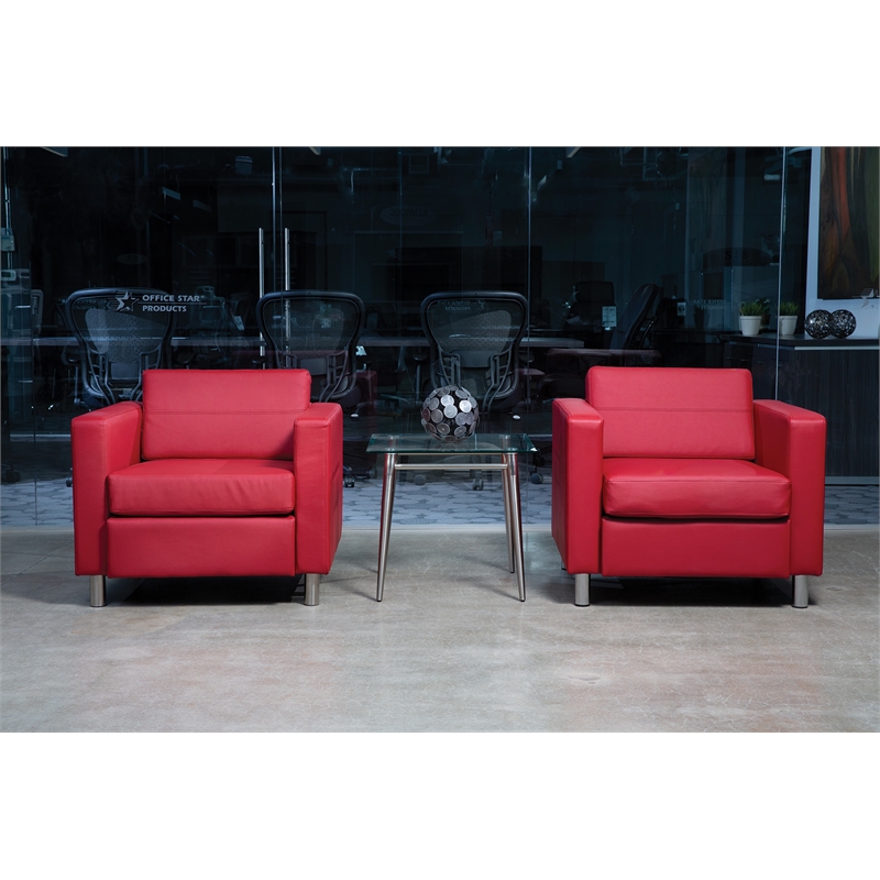 Pemberly Row Contemporary Armchair In Dillon Lipstick Red Vinyl Fabric