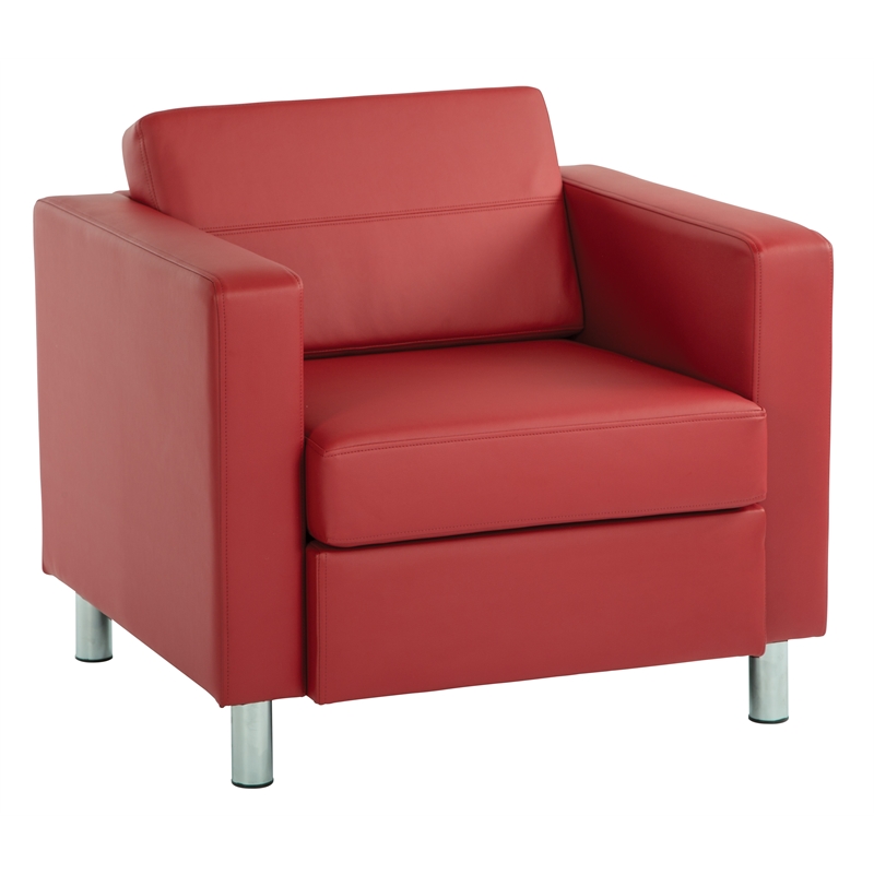 Pemberly Row Contemporary Armchair In Dillon Lipstick Red Vinyl Fabric