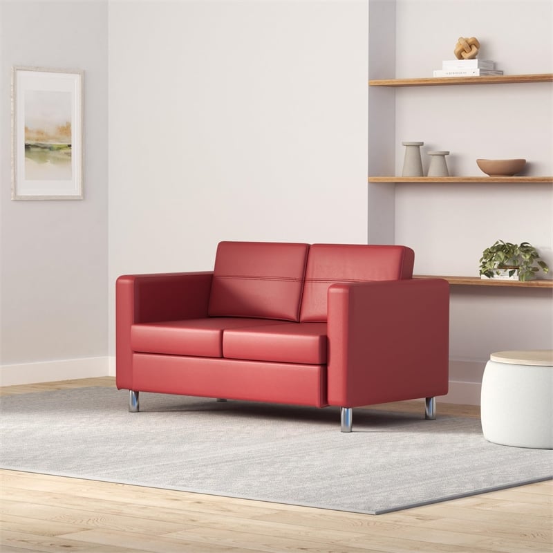 Pemberly Row Contemporary Loveseat In Dillon Lipstick Red Faux Leather