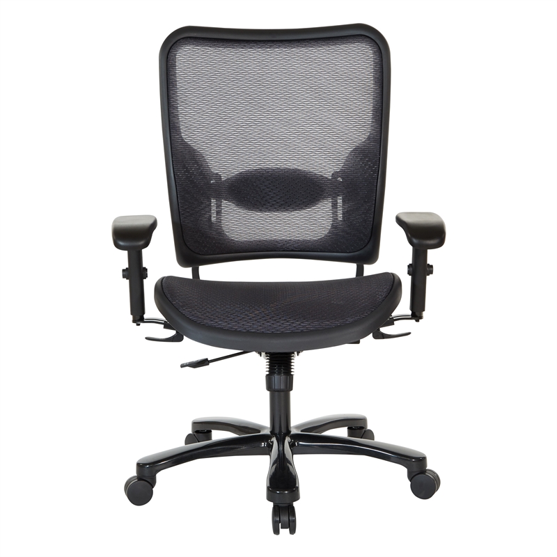 Pemberly Row Air Grid Ergonomic Chair with 2-Way Adjustable Arms in Black Fabric