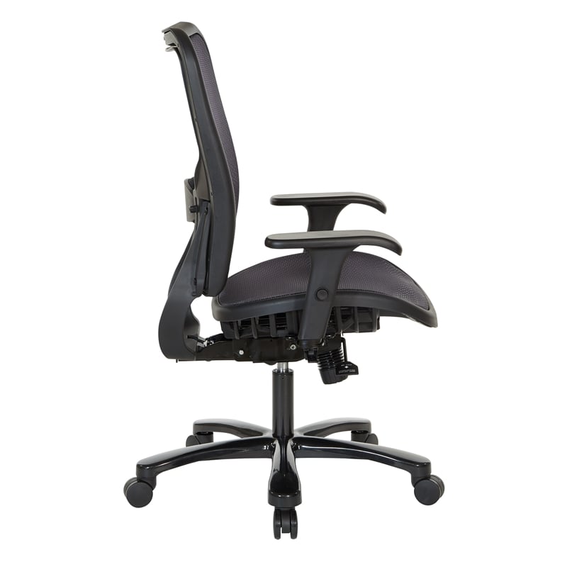 Pemberly Row Air Grid Ergonomic Chair with 2-Way Adjustable Arms in Black Fabric